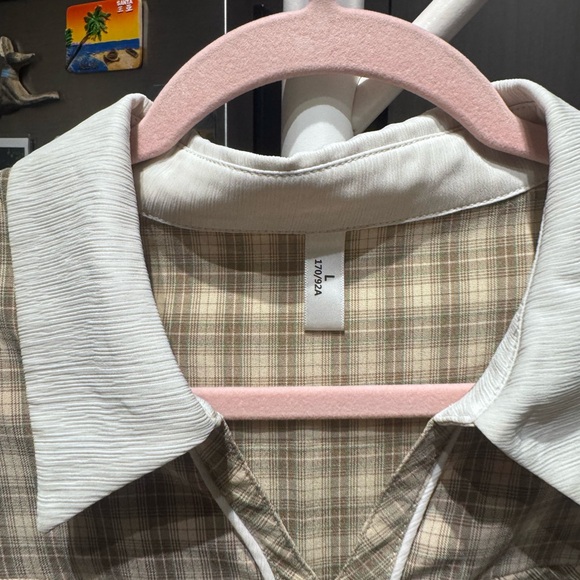 Chic Beige Checkered Midi Dress with White Collar - Picture 3 of 6